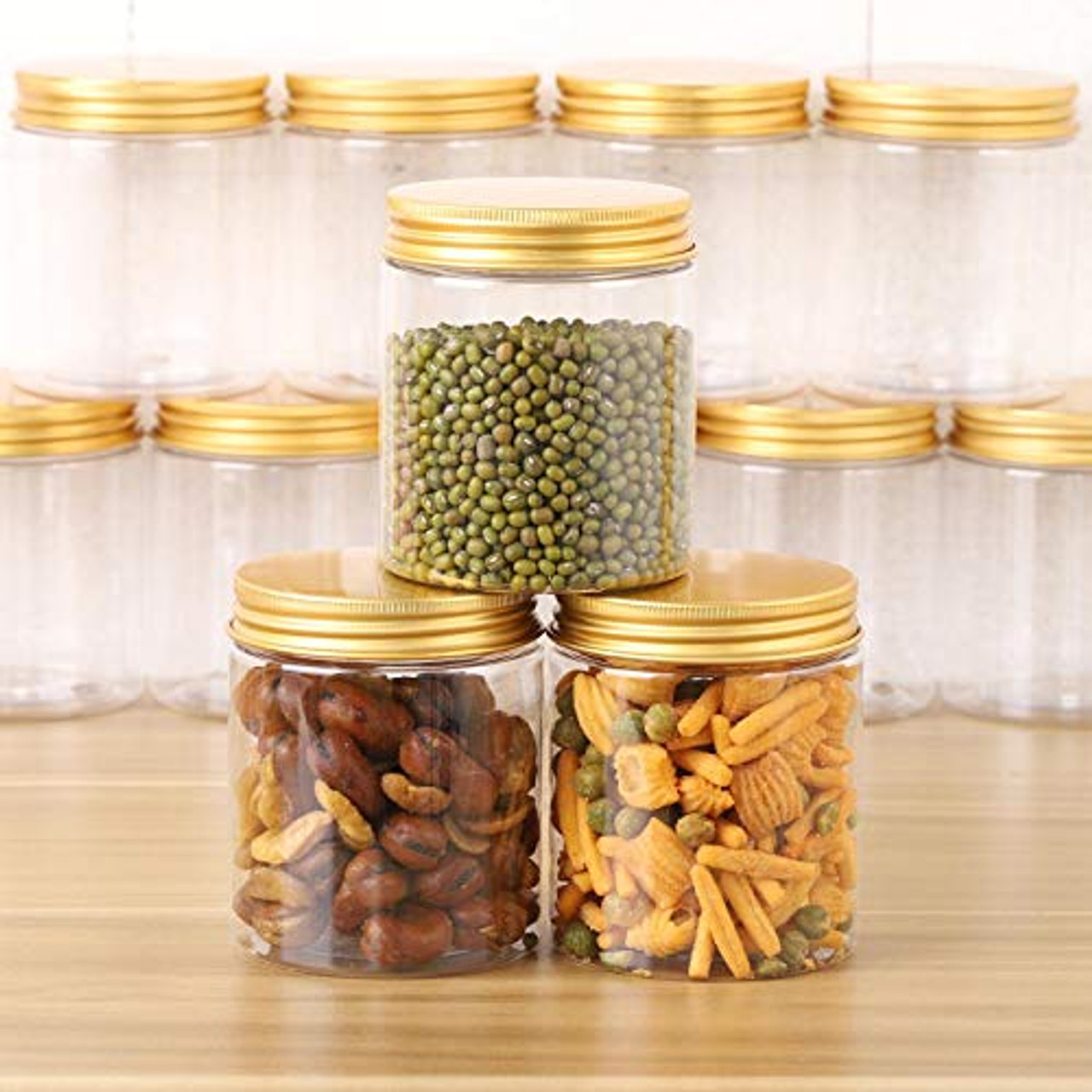 12 Clear 12 oz Square Storage Jars Refillable Glass Bottles with Aluminum  Caps