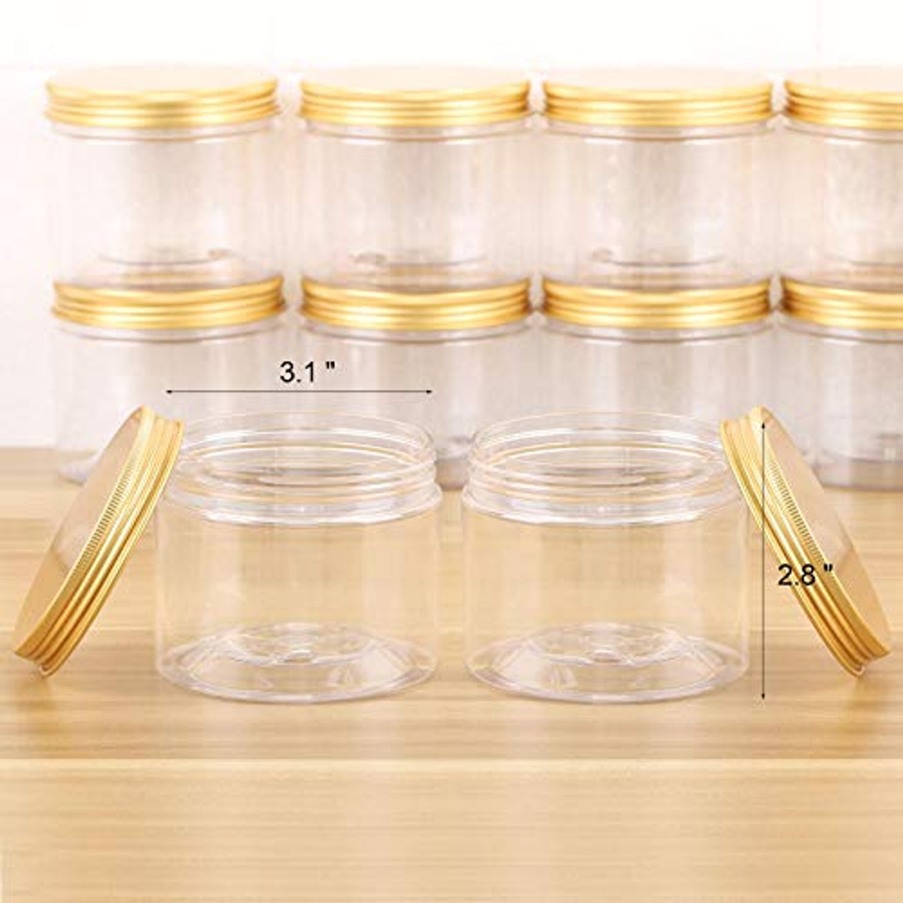 12-Pack 280ml Clear Plastic Slime Jars with Lids, Refillable Empty Round  Containers for Cosmetics, Lotions, Gold