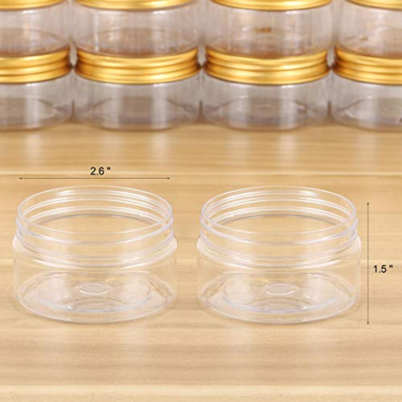 12-Pack 120ml Clear Plastic Slime Jars with Lids, Refillable Empty Round  Containers for Cosmetics, Lotions, Gold