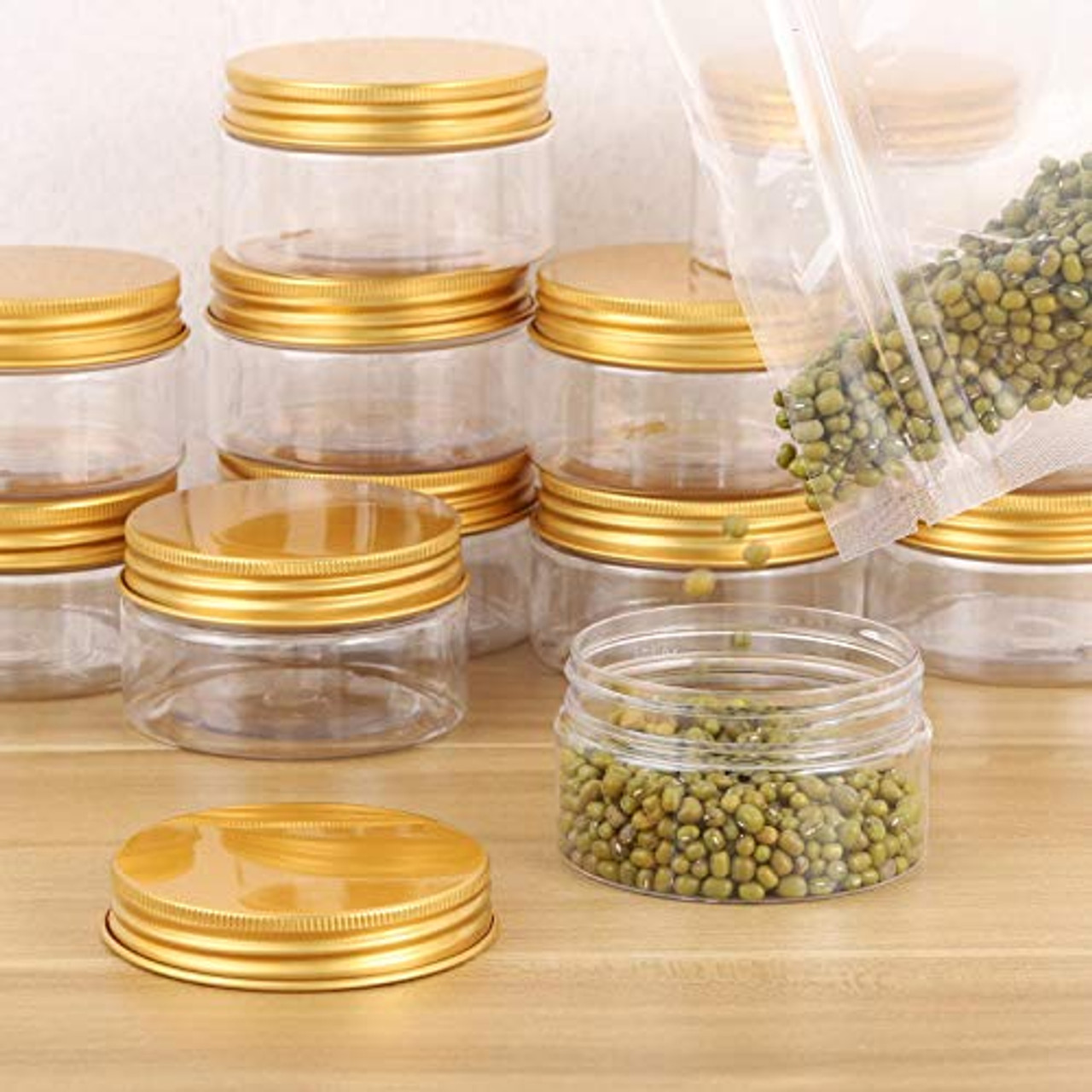 12-Pack 180ml Clear Plastic Jars with Lids, Refillable Empty Round  Containers for Beauty Product, Cream, Lotion, Slime, Gold