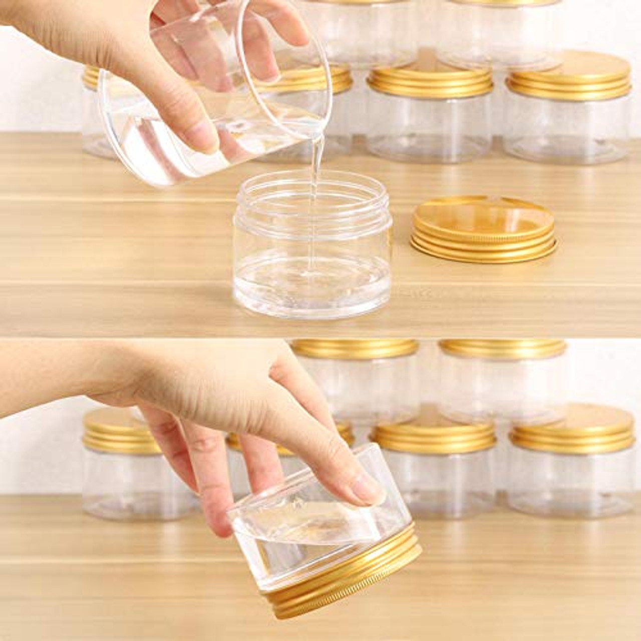 Empty Clear Glass Round Jars with Wooden Lids Travel Bottle Lotion