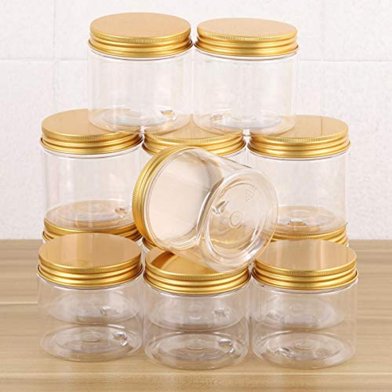 12-Pack 120ml Clear Plastic Slime Jars with Lids, Refillable Empty Round  Containers for Cosmetics, Lotions, Gold