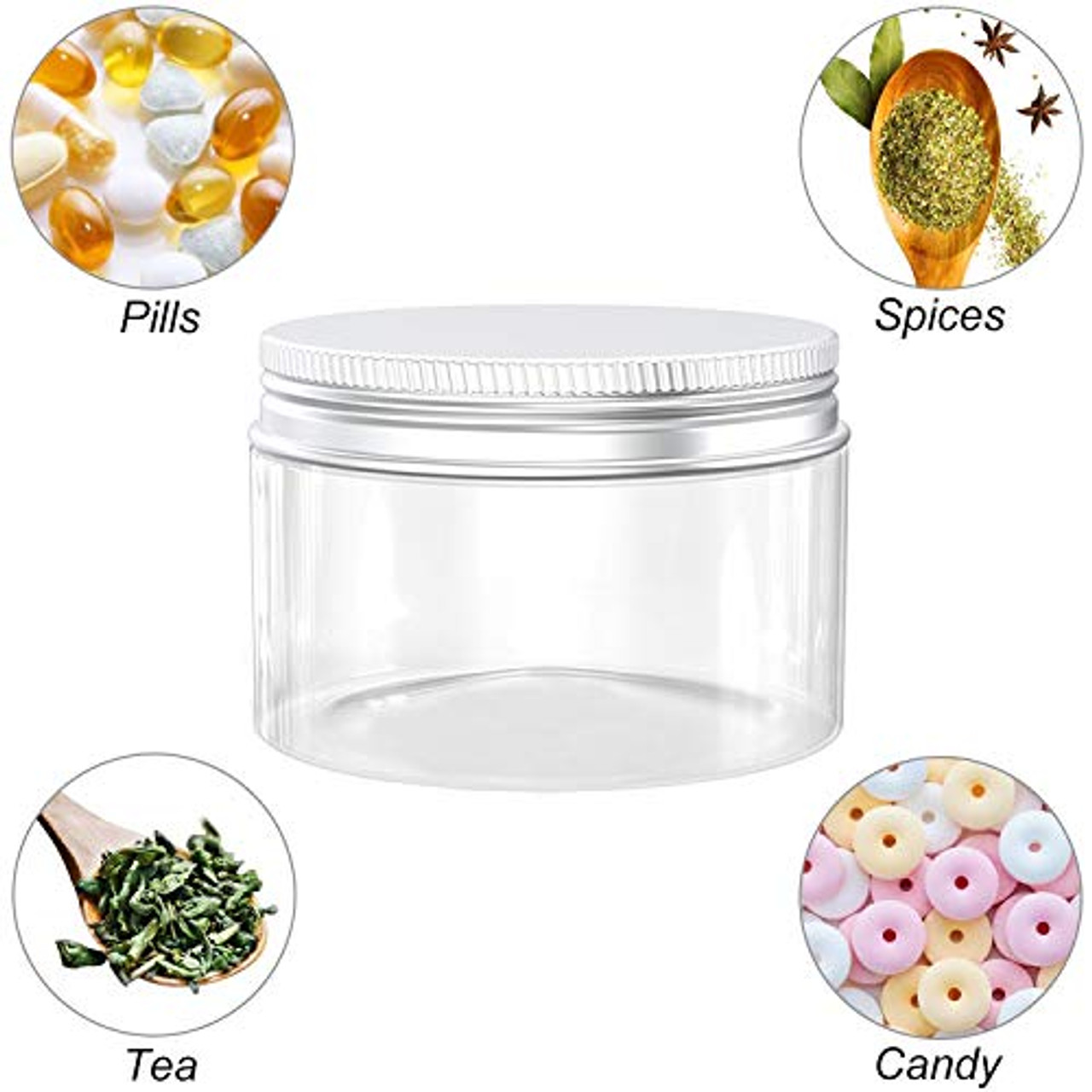 Thenshop 36 Pieces 10 oz Clear Plastic Jars Wide Mouth Empty Mason Jars  Containers with Ribbed Lids Food Airtight Plastic Jars Leak Proof Storage