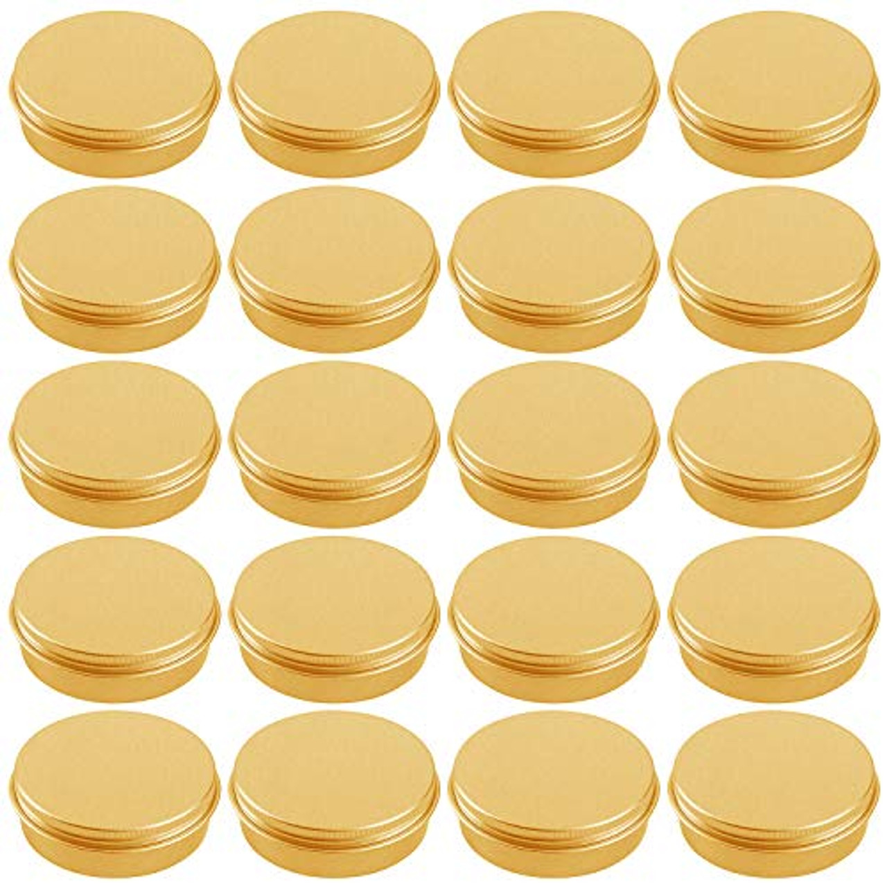 Aluminum Tin Jar 1 Oz Refillable Containers 30ml, Cosmetic small tin,  Aluminum Screw Lid Round Tin Container Bottle for Candle, Lip Balm, Salve,  Eye Shadow, Powder, 20 Pcs Gold Color.