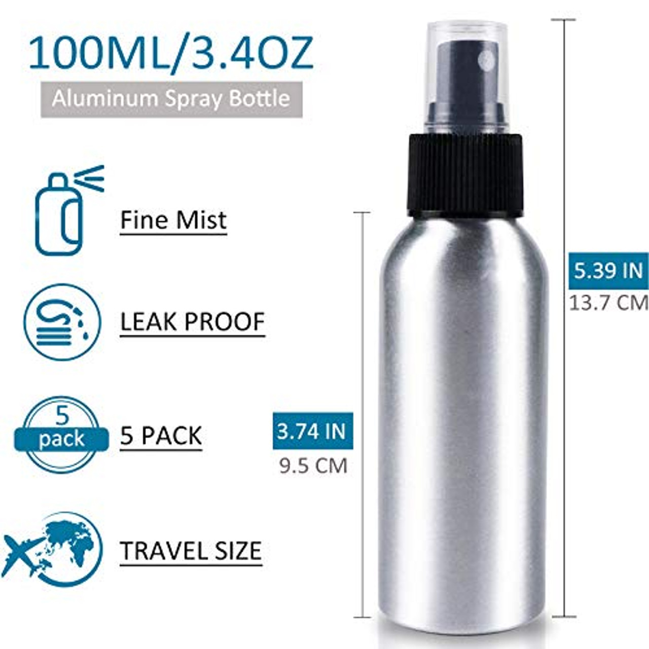 Empty Spray Bottles Travel Size 100ml/3.4oz 5 Pack Small Spray