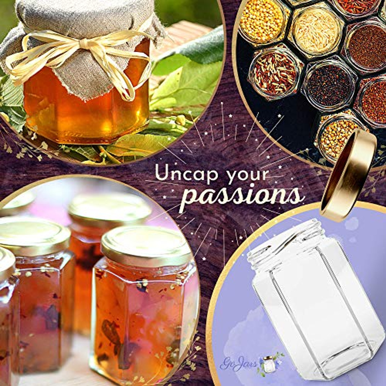 30 Pack 6oz Hexagon Glass Jars with Gold Lids, 180ml Clear Glass Canning  Jars Honey Jars Spice Jars Mason Jars for Herb, Jams, Shower Favors,  Wedding