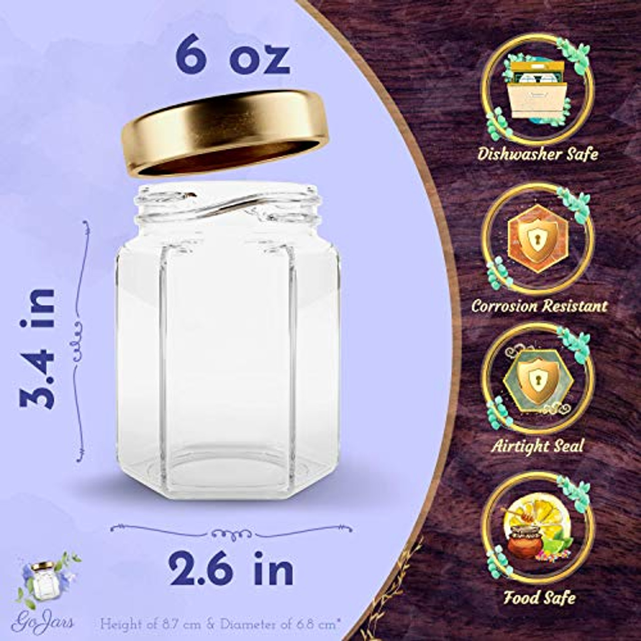 Hexagon Glass Jars 6oz Premium Food-grade Weddi Mini Jars With Lids For Gifts 