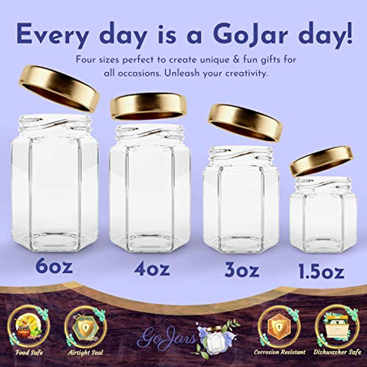 Hexagon Glass Jars 6oz Premium Food-grade. Mini Jars With Lids For Gifts,  Wedding Favors, Honey, Jams And More. (12, 6oz)