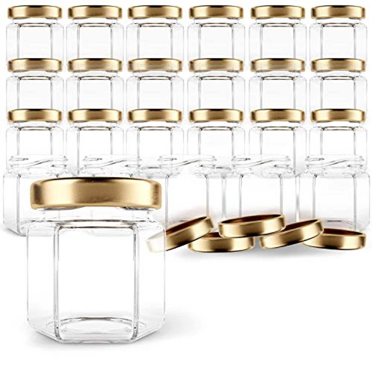 1.5 oz Clear Hexagon Jars,Small Glass Jars With Lids(golden),Mason Jars For  Herbs,Foods,Jams,Liquid,Mini Spice Jars For Storage 30 Pack …