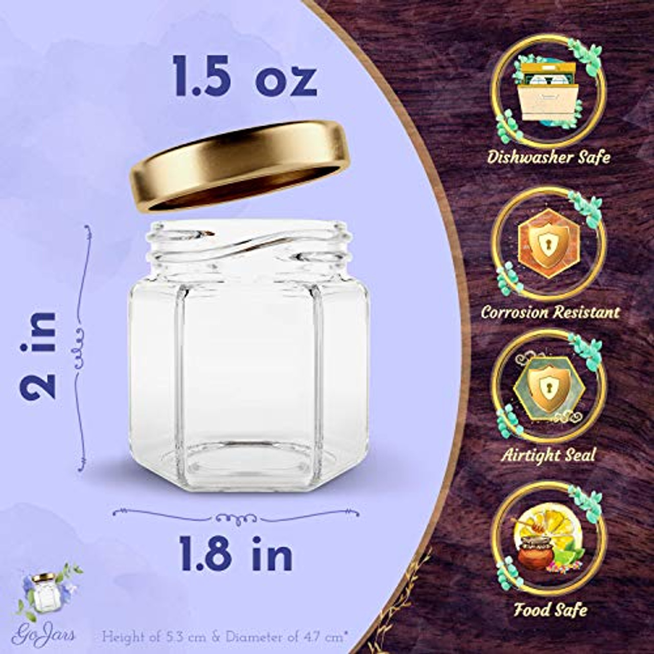 90 X Small Glass Mason Jar With Black Lids 95ml Mini Hexagon Glass