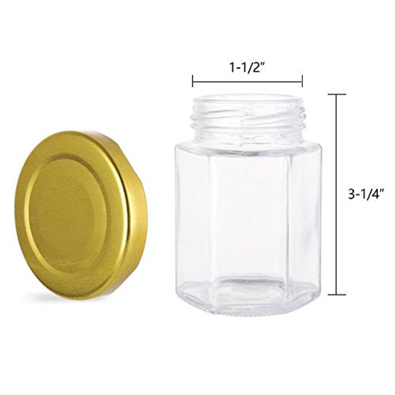 Hexagon Jars Gold Lid (15pcs, 6.0 oz) Hexagon Glass Jars with Gold