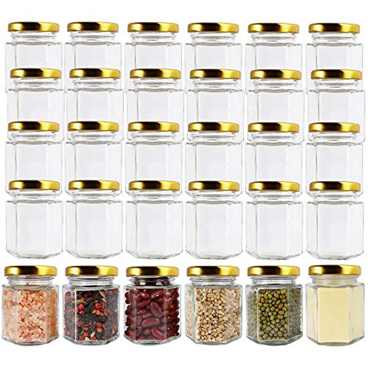 30pcs 1.5oz Hexagon Mini Glass Jars with Gold Lids, Honey Jars Small Spice  Jars Mason Jars For Herbs with 80pcs Stickers, 2pcs Brush for Spices,  Gifts, Wedding Party Favors, DIY and More