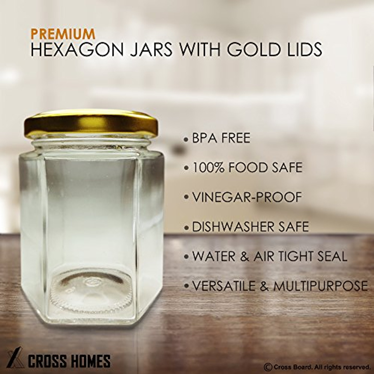 Hexagon Jars Gold Lid 15pcs 6.0 oz Hexagon Glass Jars with Gold Plastisol Lined Lids for Jam Honey Jelly Wedding Favors Baby Shower Favors Baby