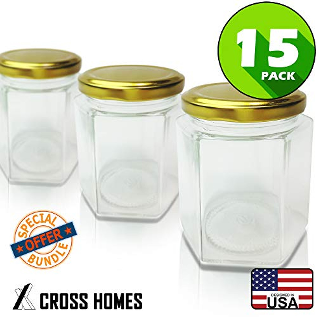 GCP Products 20 Pack 6Oz Hexagon Glass Jars With Gold Plastisol