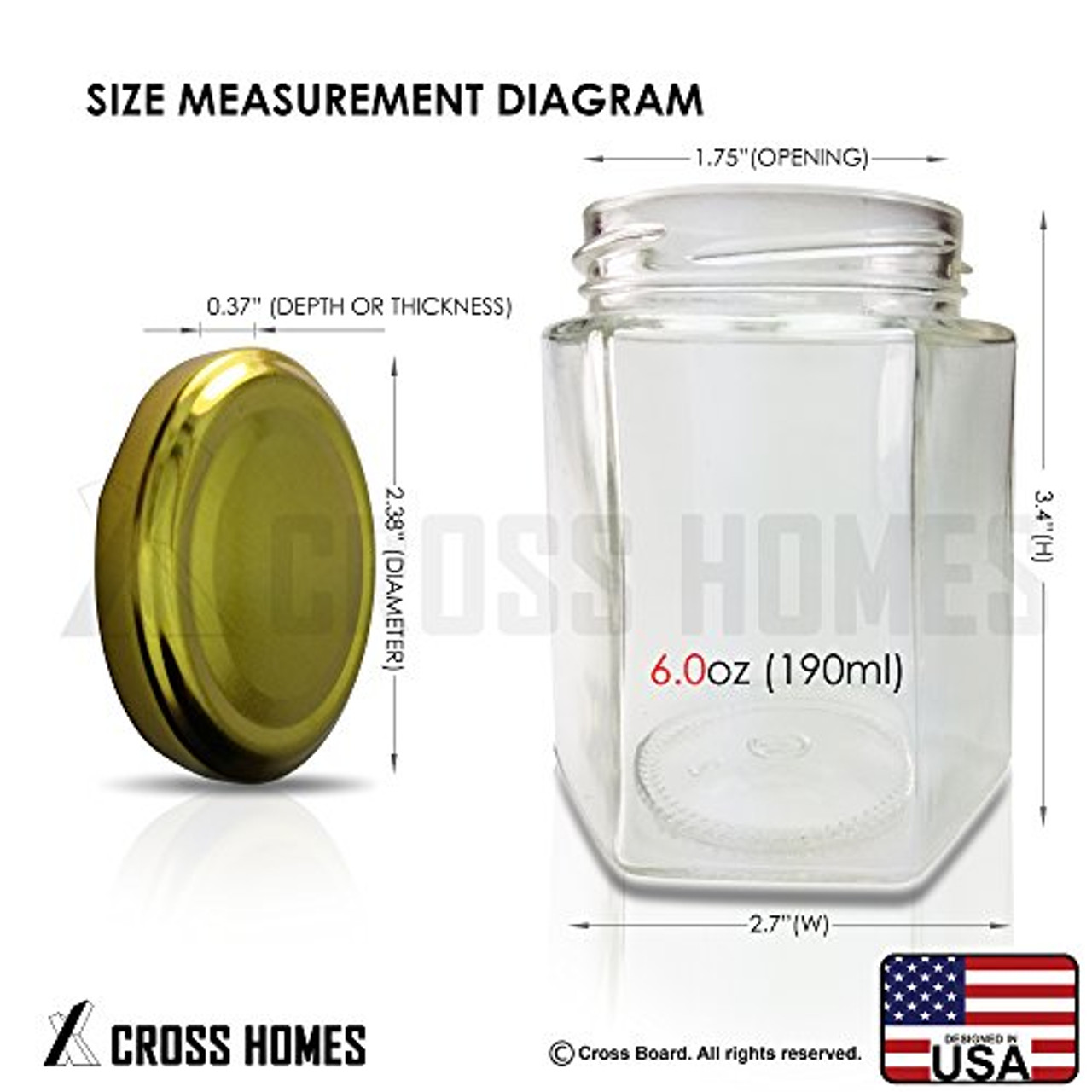 6 oz Clear Straight Sided Glass Jar with Gold Lid