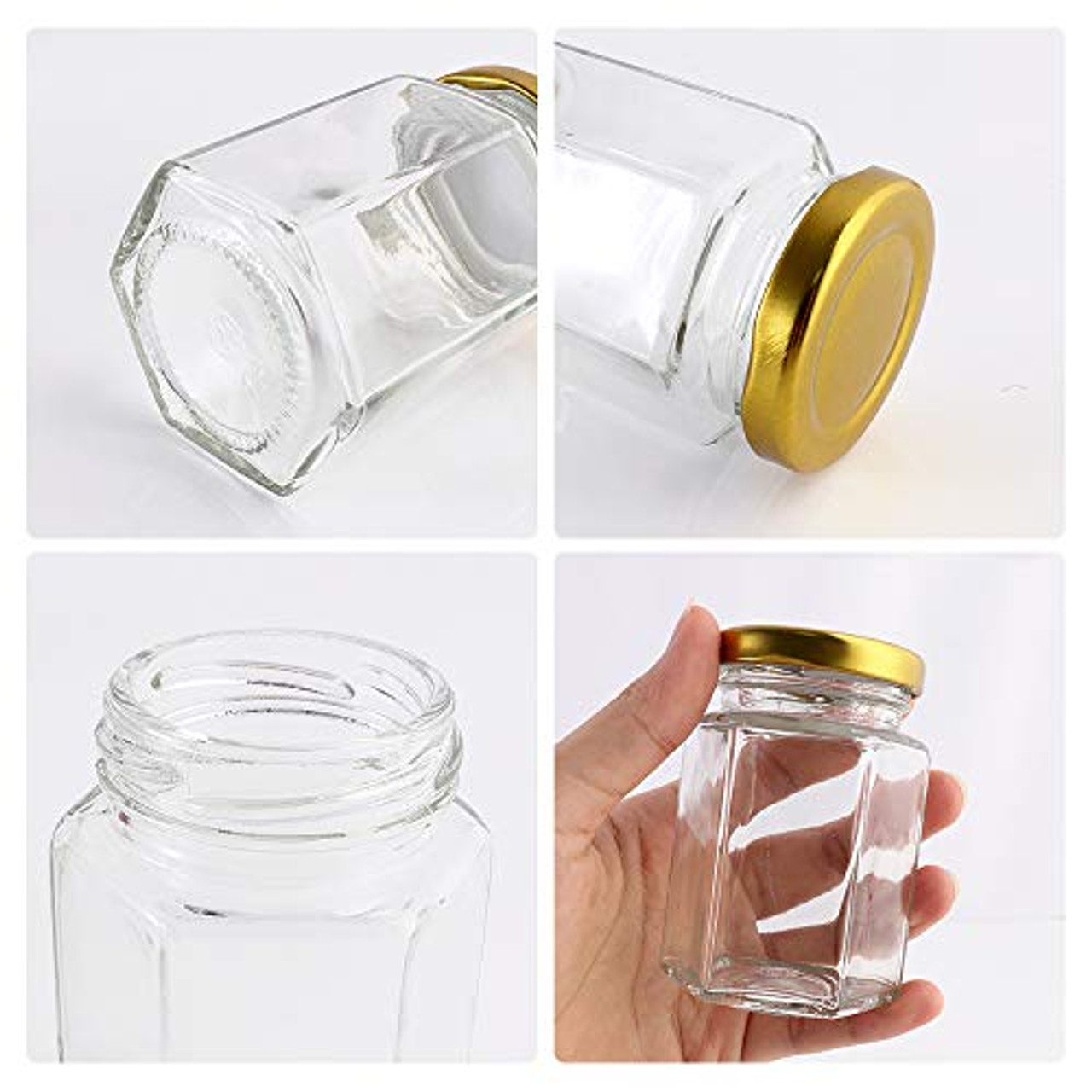 Clear Tall Glass Jar with Gold Lid, 12 oz