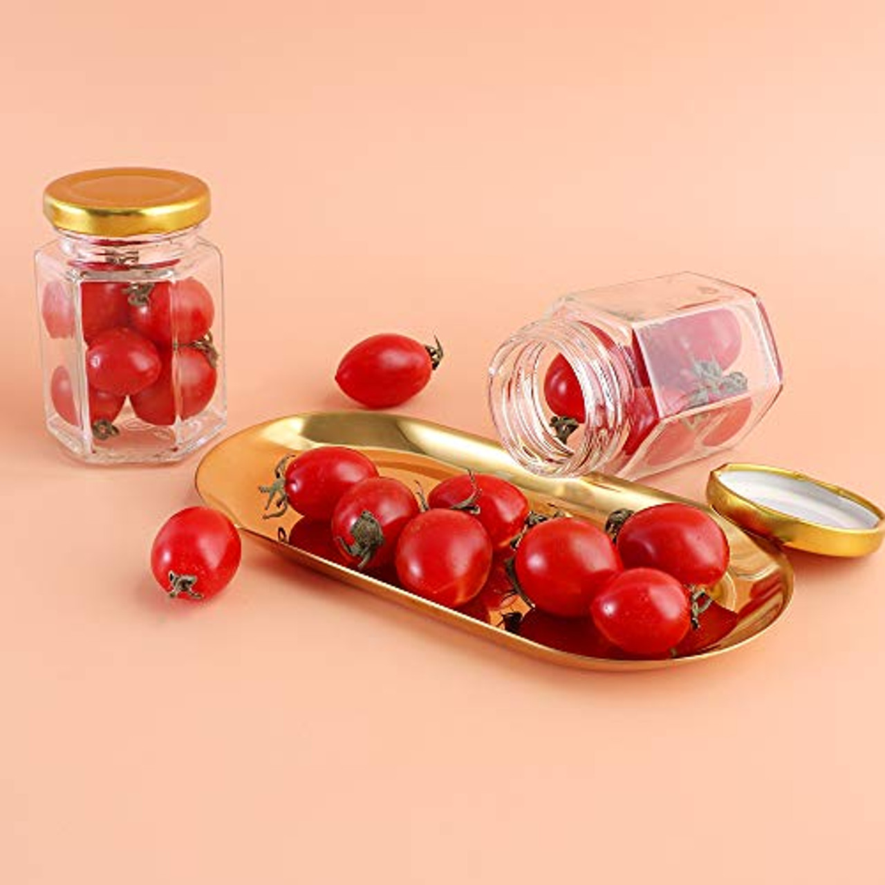CycleMore 4oz Hexagon Glass Jars with Gold Lids, Clear Glass Canning Jars  Jam Jars Bottles for Jams, Honey, Wedding Favors, Baby Foods, Gifts and