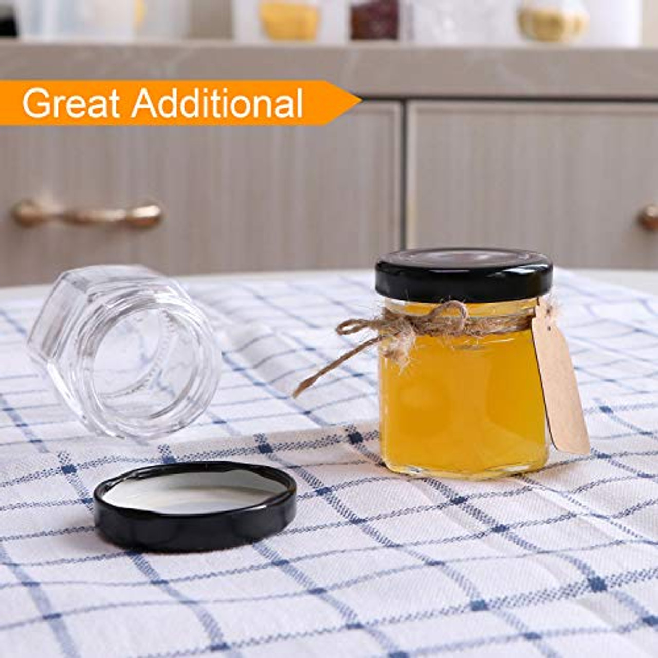 1.5 oz Clear Hexagon Jars Small Glass Jars With Lids black Mason Jars For Herbs Foods Jams Liquid Mini Spice Jars For Storage 30 Pack