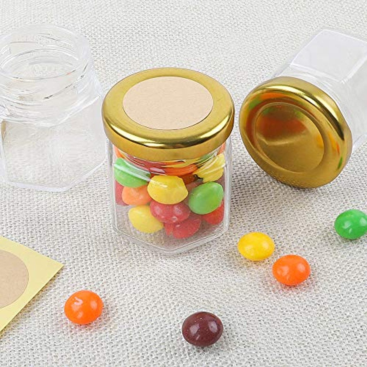 Superlele 30pcs 1.5oz Hexagon Mini Glass Jars with Gold Lids