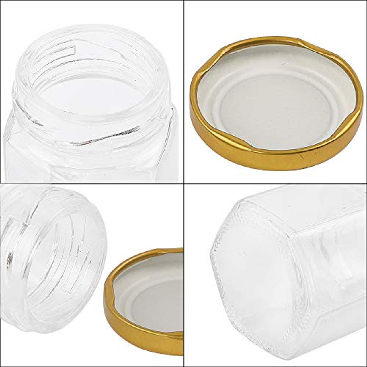 30pcs 1.5oz Hexagon Mini Glass Jars with Gold Lids, Honey Jars