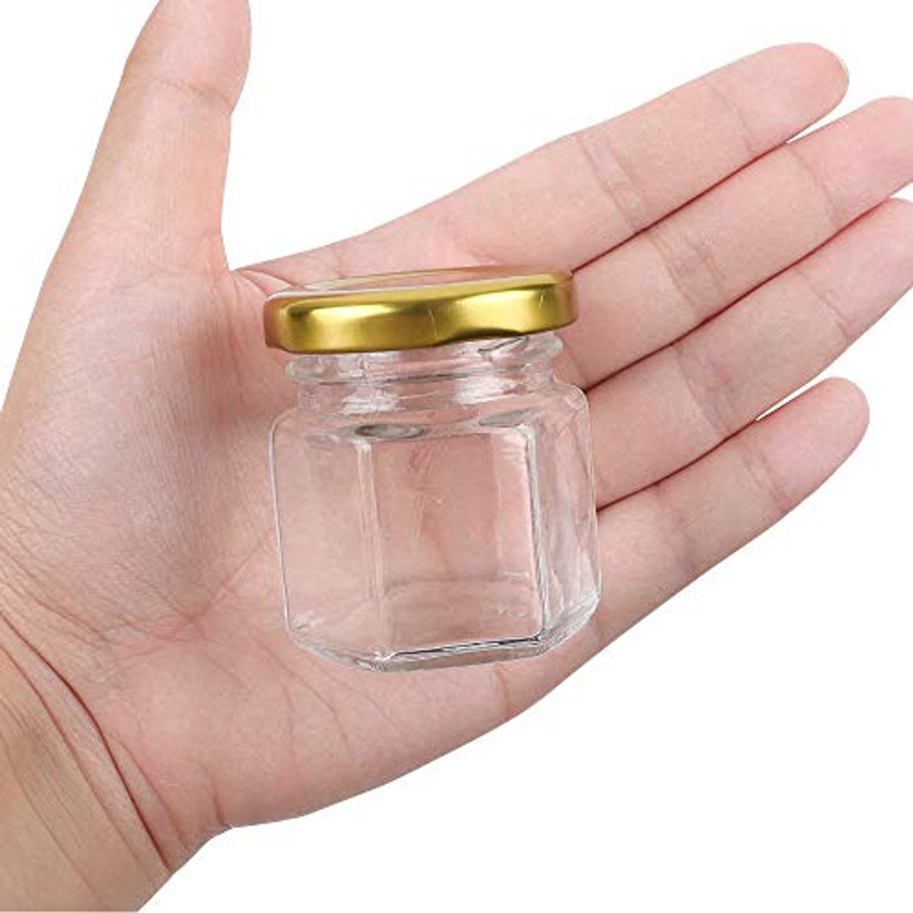 Superlele 30pcs 1.5oz Hexagon Mini Glass Jars with Gold Lids, Honey Jars  Small Spice Jars For Herbs with 80pcs Stickers, 2pcs Brush for Spices,  Gifts