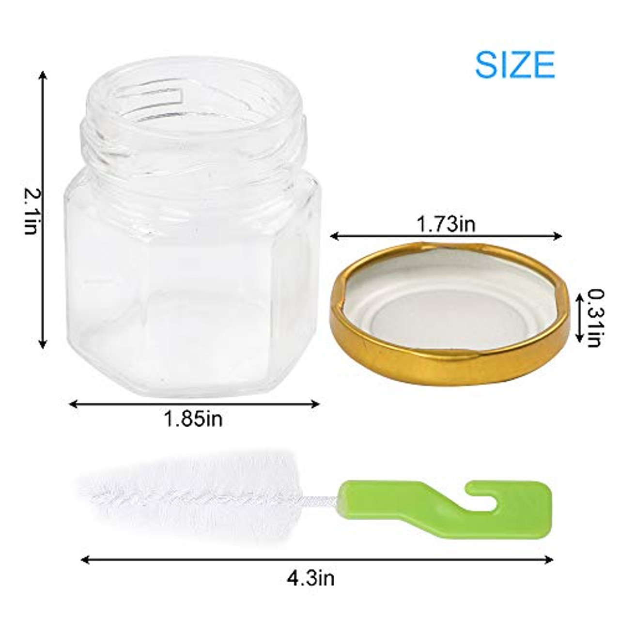 30pcs 1.5oz Hexagon Mini Glass Jars with Gold Lids, Honey Jars Small Spice  Jars Mason Jars For Herbs with 80pcs Stickers, 2pcs Brush for Spices