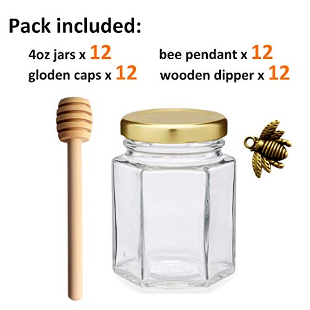 30 Pack 6oz Hexagon Glass Jars with Gold Lids, 180ml Clear Glass Canning  Jars Honey Jars Spice Jars Mason Jars for Herb, Jams, Shower Favors,  Wedding