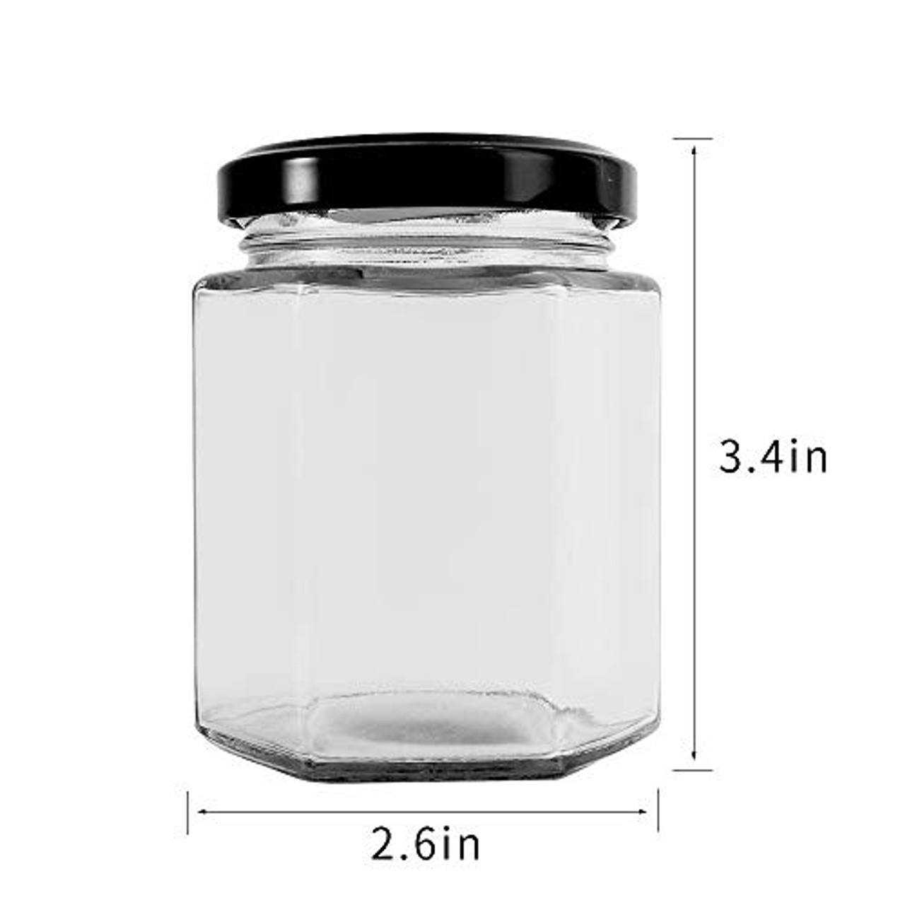 CycleMore 6oz Hexagon Glass Jars with Black Lids, Clear Glass Canning Jars  Jam Jars Bottles for Jams, Honey, Wedding Favors, Baby Foods, Gifts and  Craft, DIY Spice Jars and More(Pack of 25)