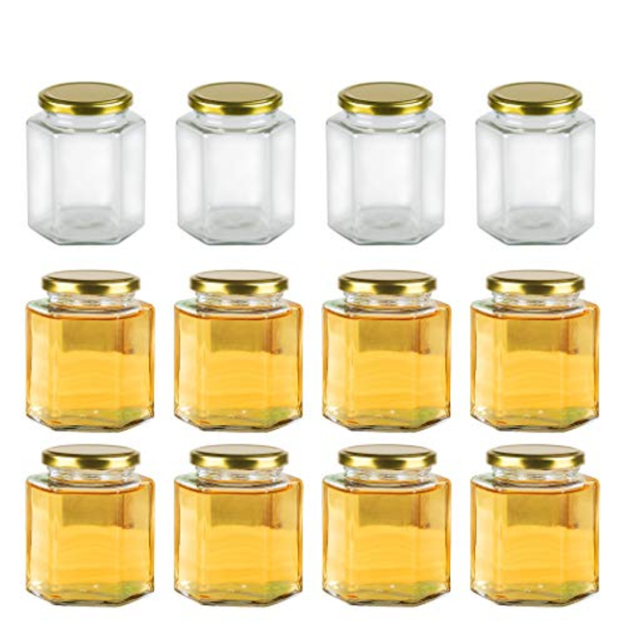 16 oz Clear Hexagon Jars,Glass Jars With Lids(Golden),Mason Jars