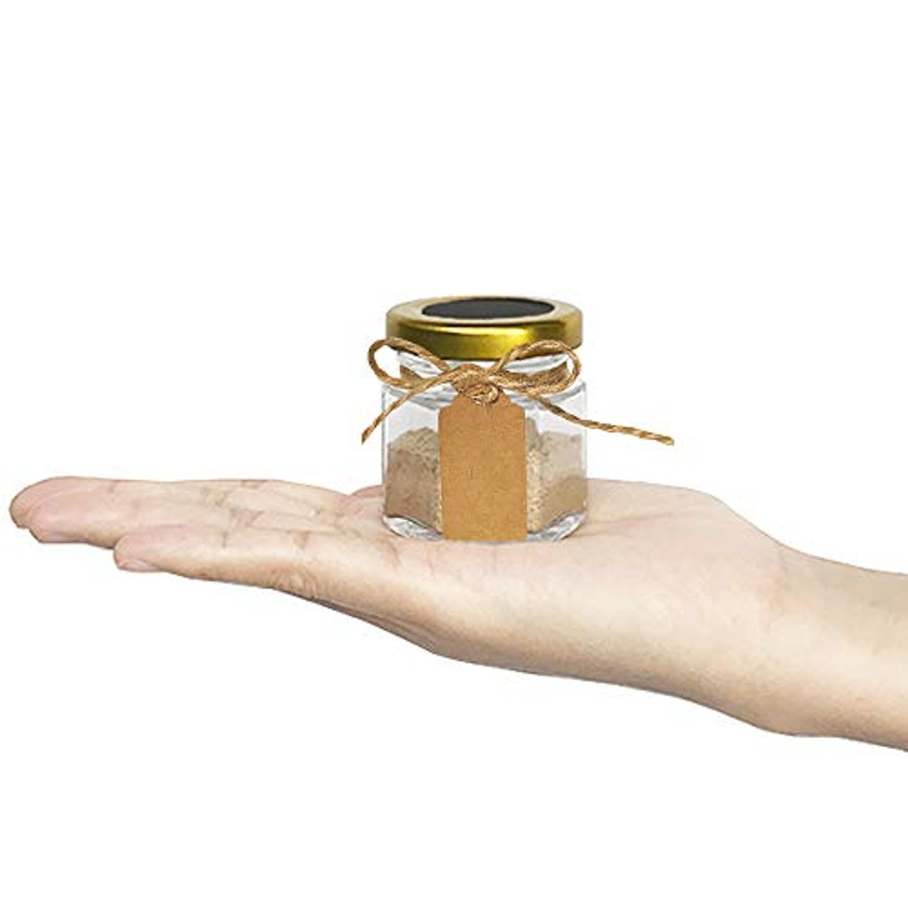 Superlele 30pcs 1.5oz Hexagon Mini Glass Jars with Gold Lids, Honey Jars  Small Spice Jars For Herbs with 80pcs Stickers, 2pcs Brush for Spices,  Gifts