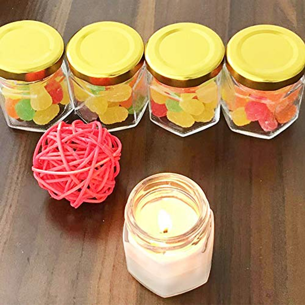 Superlele 30pcs 1.5oz Hexagon Mini Glass Jars with Gold Lids, Honey Jars  Small Spice Jars For Herbs with 80pcs Stickers, 2pcs Brush for Spices,  Gifts, Wedding Party Favors, DIY