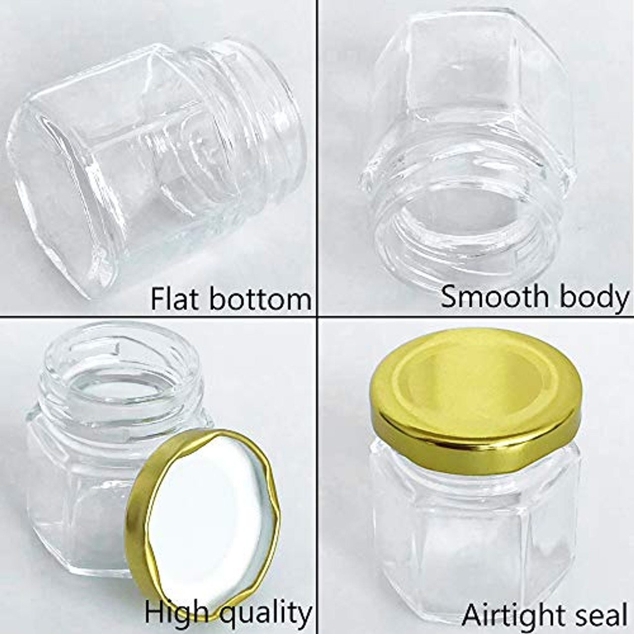 60 Pcs 1.5 oz (50ML) Hexagon Jars/Glass Jars with Gold Lids, Small Mason  Jars for