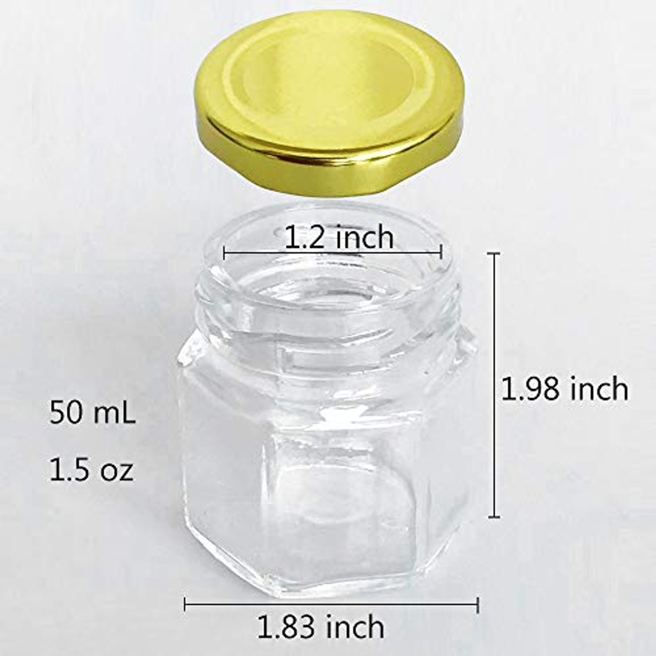1.5 oz Clear Hexagon Jars,Small Glass Jars With Lids(golden),Mason Jars For  Herbs,Foods,Jams,Liquid,Mini Spice Jars For Storage 30 Pack …