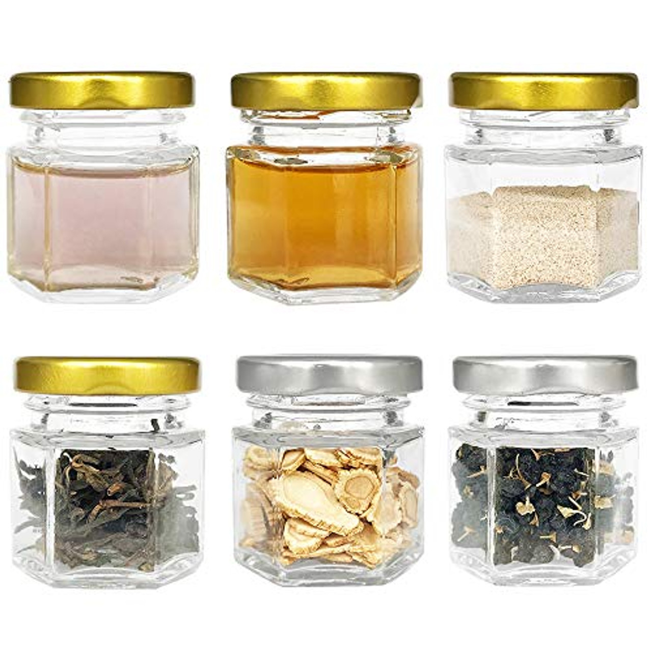 32 Pcs 1.5 oz Hexagon Jars/Glass Jars with Gold Lids, Small Mason Jars for  Wedding