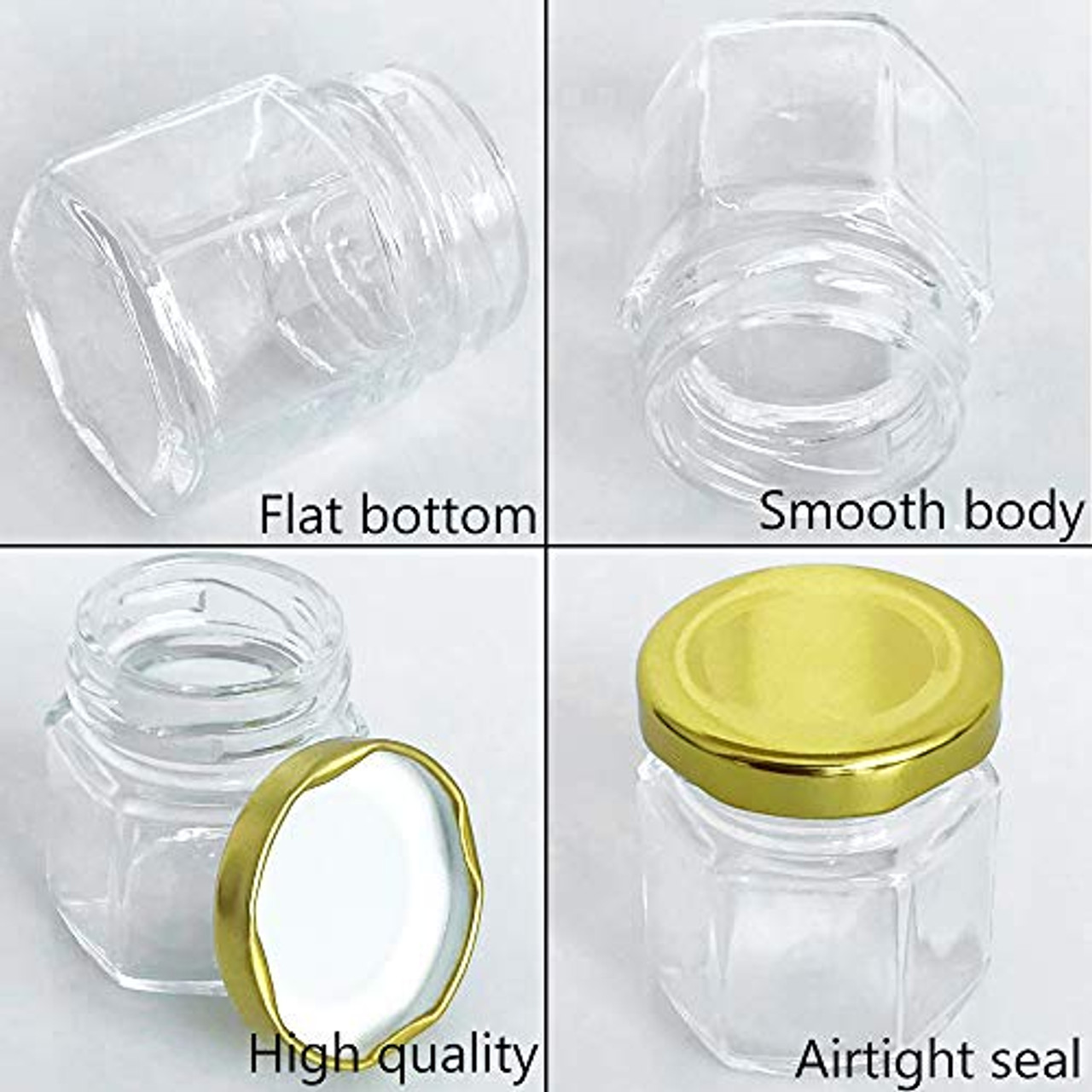 32 Pcs 1.5 oz Hexagon Jars/Glass Jars with Gold Lids, Small Mason