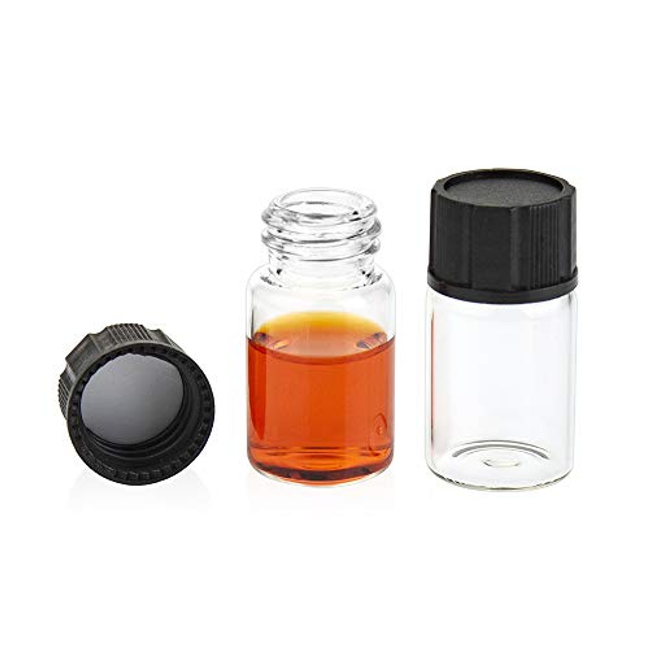 Storage Vial, Clear Liquid Sampling Sample Glass Thread Bottles, Capacity  10ml (1/3 Oz) with 18-400 Black Screw cap, PE Liner, Pack of 100 by ALWSCI