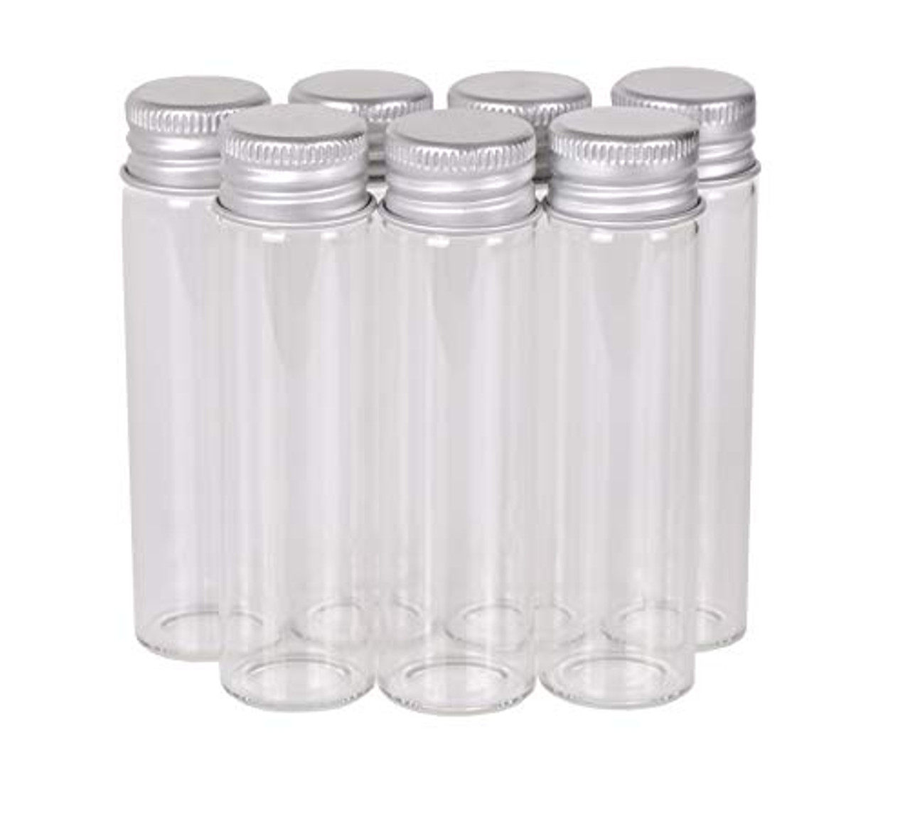 MaxMau Pack of 100, 20ml Small Glass Bottles with Metal Cap Screw Top Lids  Tiny Vials Mini Jars Glass Tube for Beads Glitter Seed Samplers Storage
