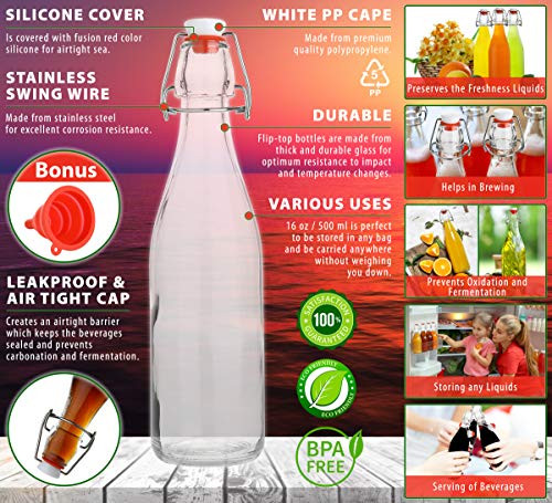 Flip Top Glass Bottle [500 ml/ 16 fl. oz.] [Pack of 6] Reusable
