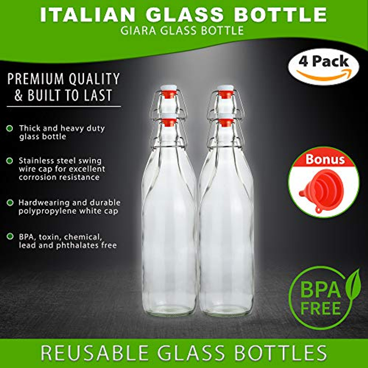 1 Liter French Square Glass Bottle With Cap , Beverage or Milk