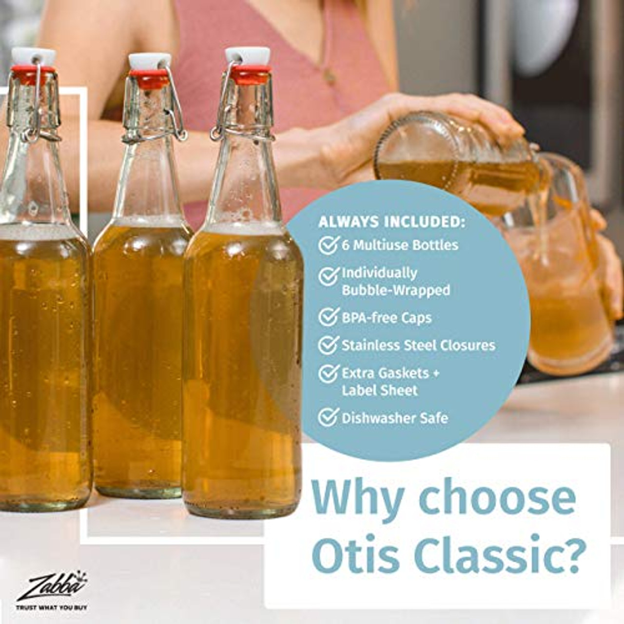 Otis Swing Top Glass Bottles with Plastic Caps - 1 Liter, 6 Pack - Clear  Glass 32oz Bottle for Kombu…See more Otis Swing Top Glass Bottles with