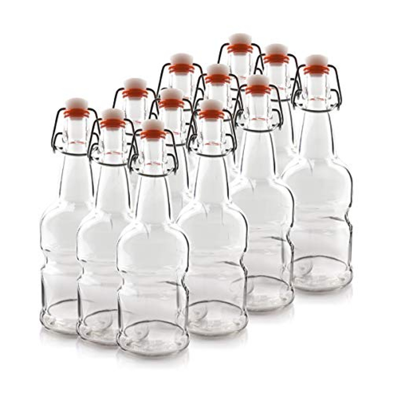 16oz Amber and Clear Kombucha/Beer Bottles Designed for a Better Grip/Non  Slip with Easy Cap (Clear, 12 Bottles)
