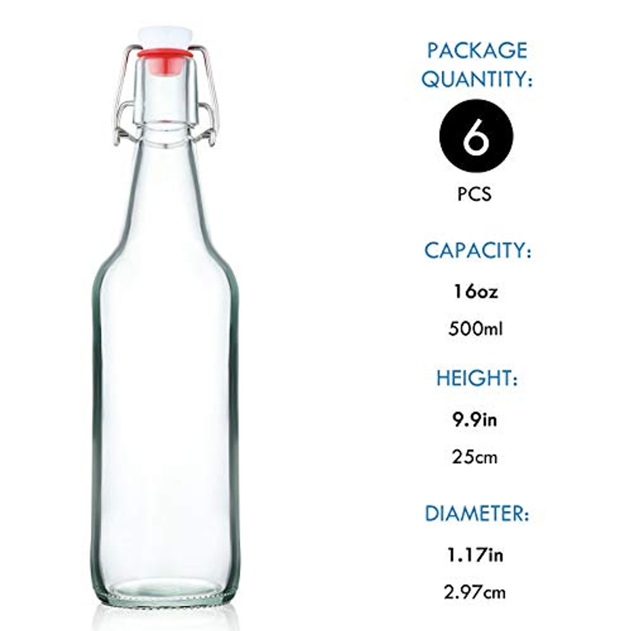 EZ Cap Swing Top Beer Bottles - 16 oz. Clear, Case of 12