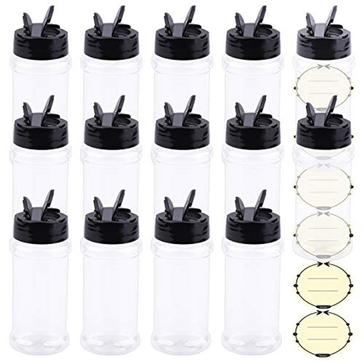 16 Pack 7oz Clear Plastic Spice Jars,Storage Container Bottle Containers  with Black Cap,Perfect for Storing Spice,Herbs and Powders,Provide  Chalkboard Labels and Chalk Marker