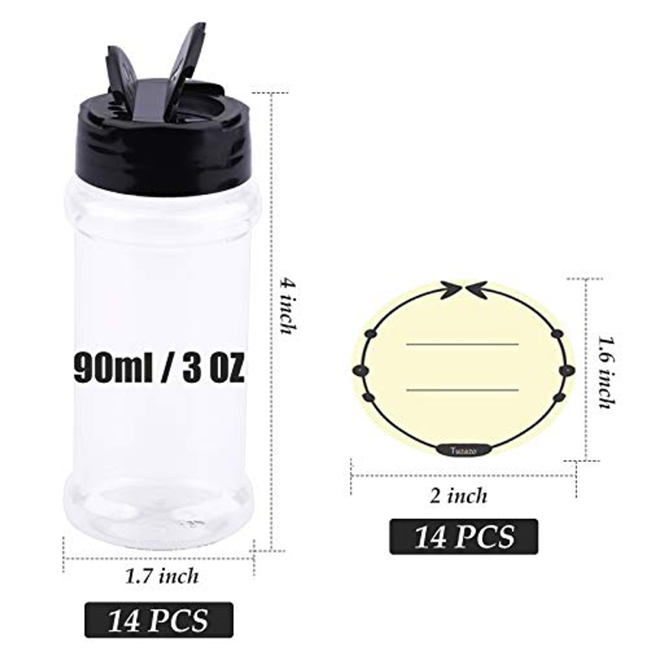 12 Pack of 6 Oz. Empty Clear Plastic Spice Bottles With Black Lids