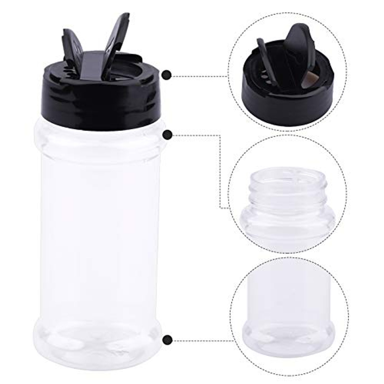 RoyalHouse - 6 Pack 14 Oz Plastic Spice Jars with Black Cap, Clear and Safe  Plastic Bottle Containers with Shaker Lids for Storing Spice, Herbs and