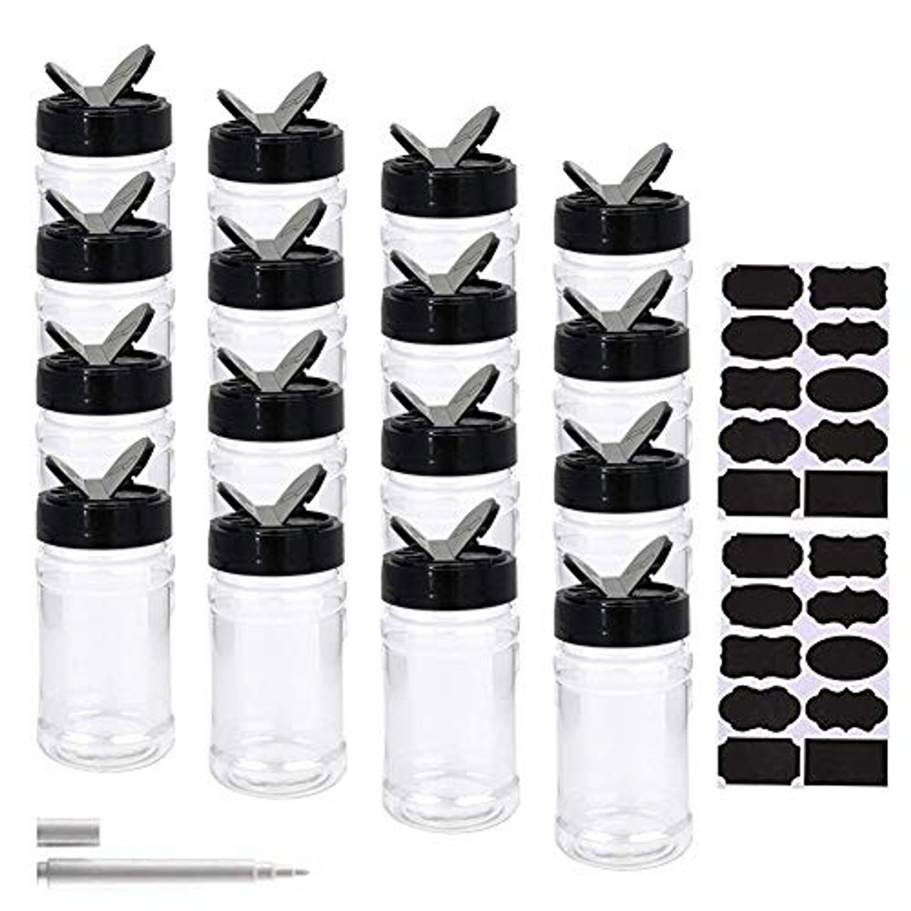 16 Pack 7oz Clear Plastic Spice Jars Storage Container Bottle