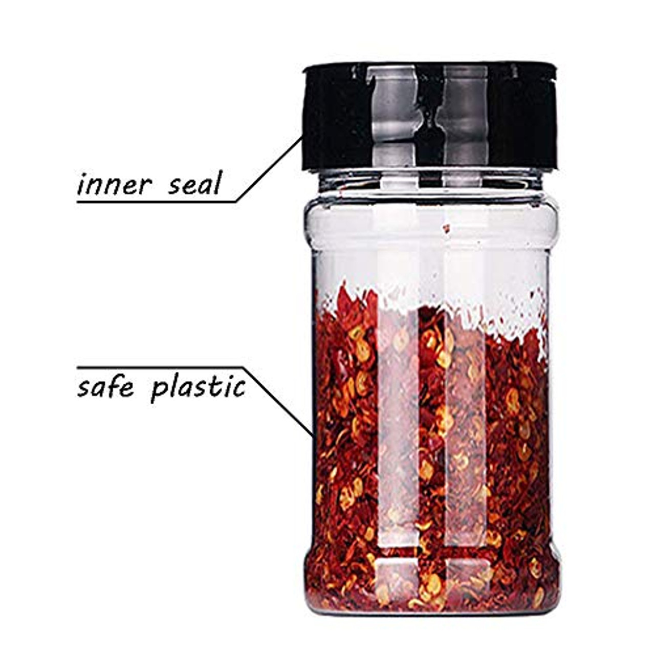 (16) 1 oz. Clear Plastic Spice Jars/Bottles With Black Flapper Lid (Pack of  16)