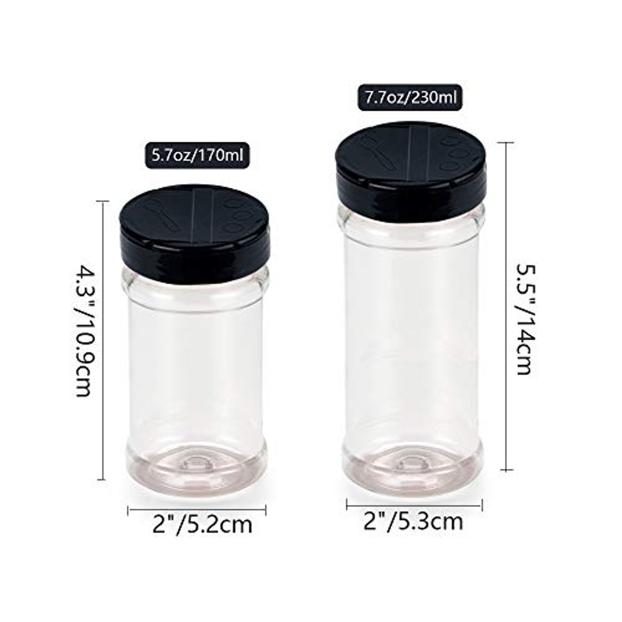 Set of 12Pcs Empty Plastic Spice Jars with Black Cap Spice