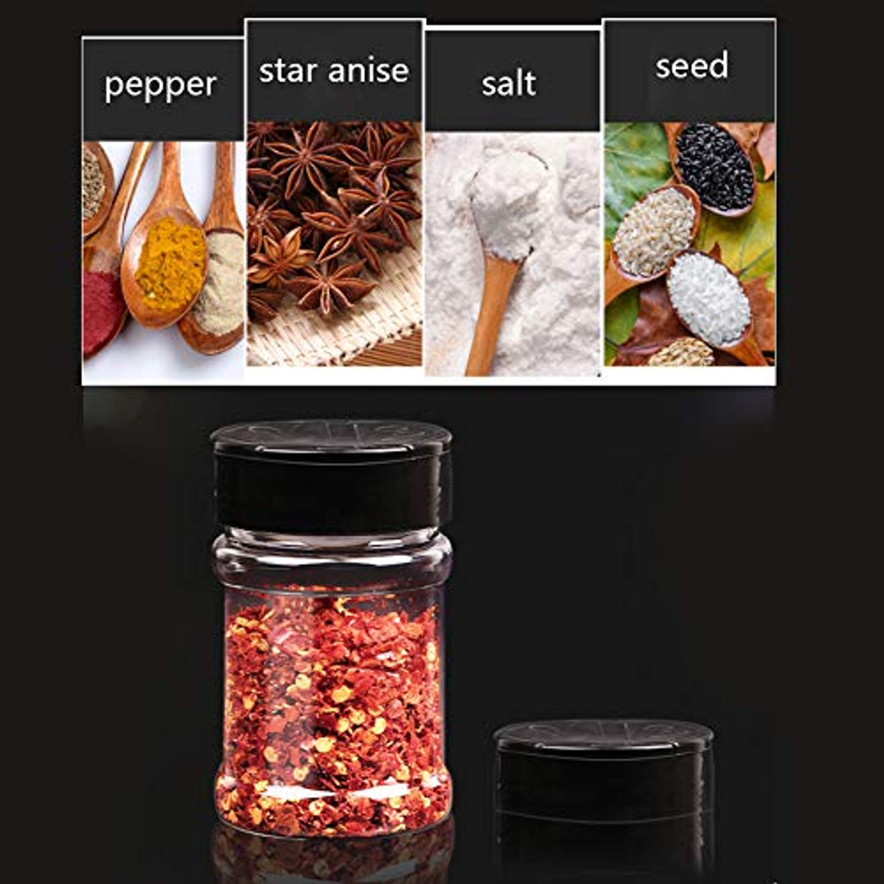 Set of 12Pcs Empty Plastic Spice Jars with Black Cap,Spice Containers for  Storing BBQ Seasoning Salt Pepper,Glitter Shakers Bottles (5.7oz/170ml)