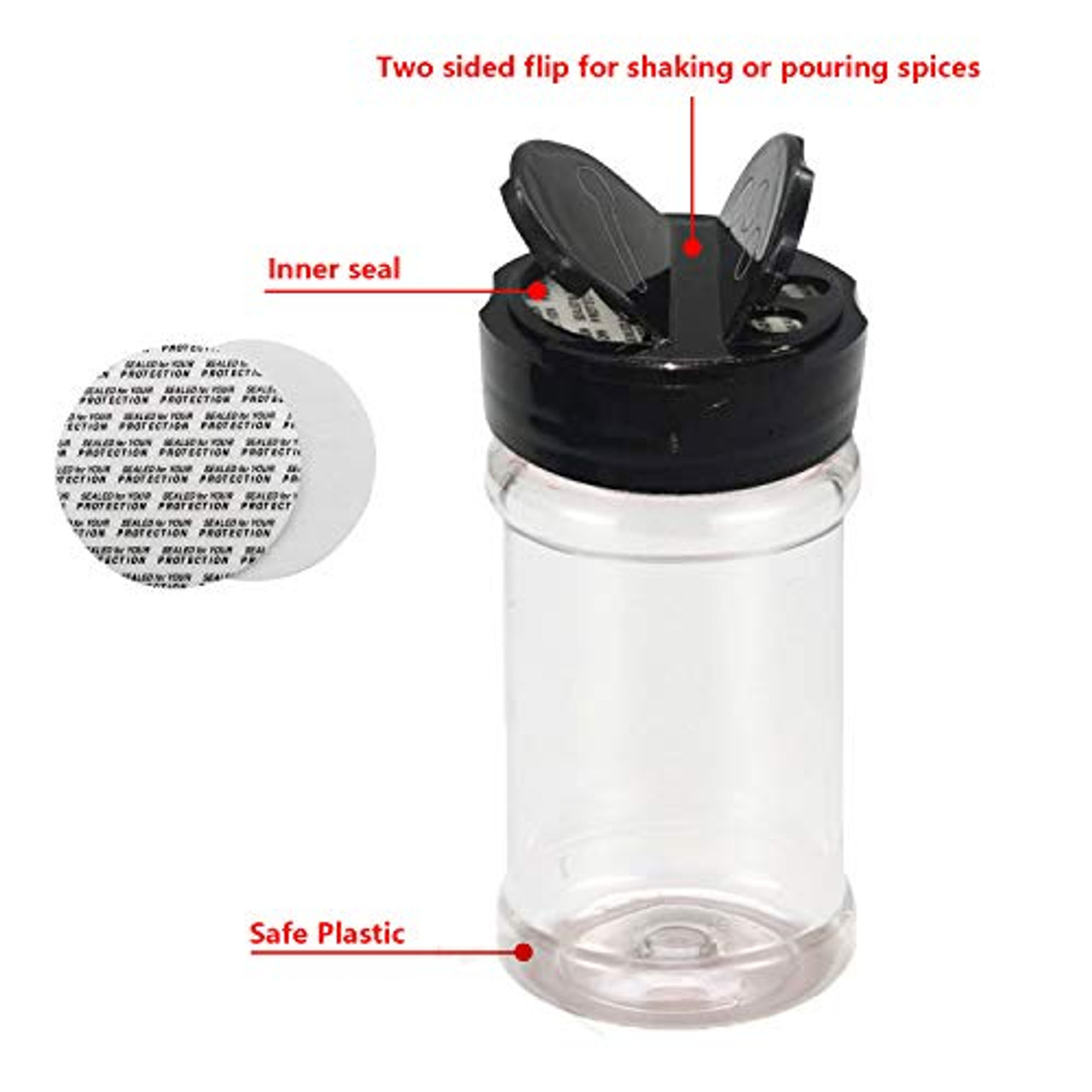 Set of 12Pcs Empty Plastic Spice Jars with Black Cap,Spice